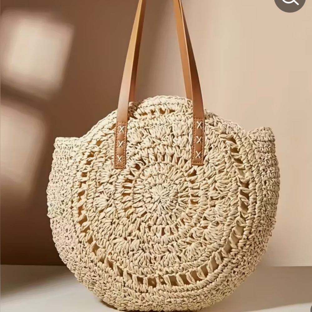Elegant Cream Woven Tote Bagh 60